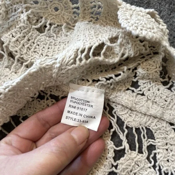 SOLITAIRE Crochet Lace Bell Sleeve Top Cream Knit Festival Boho Beach Hippie L - Picture 5 of 10